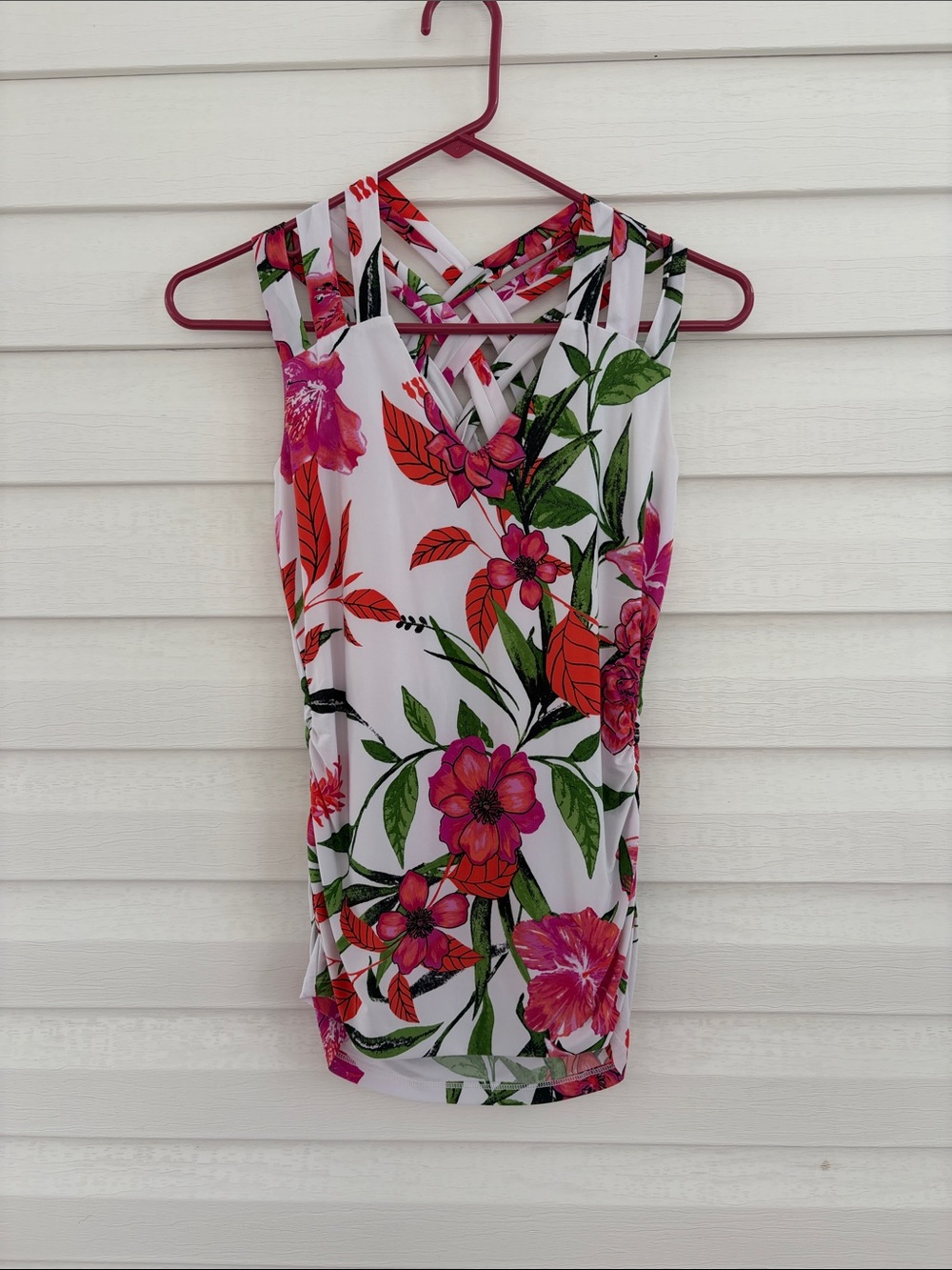INC International Concepts XS Floral Criss Cross Sleeveless Blouse Tropical